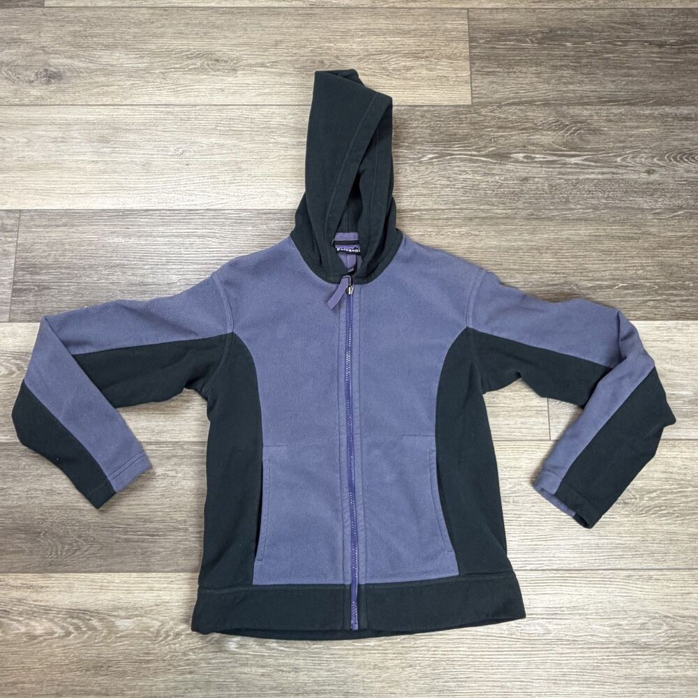 Vintage Patagonia Jacket Womens Small Purple Black Fleece Hooded USA Colorblock